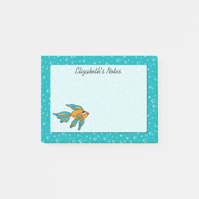Tropical Fish Orange and Blue Personalised Post-it Notes (Front)