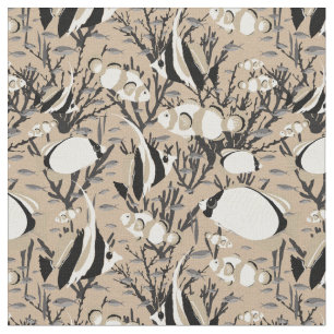 Tropical Fish Pattern on Taupe Fabric