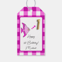 Tropical Fish, Pink Gingham Happy 1st Birthday
