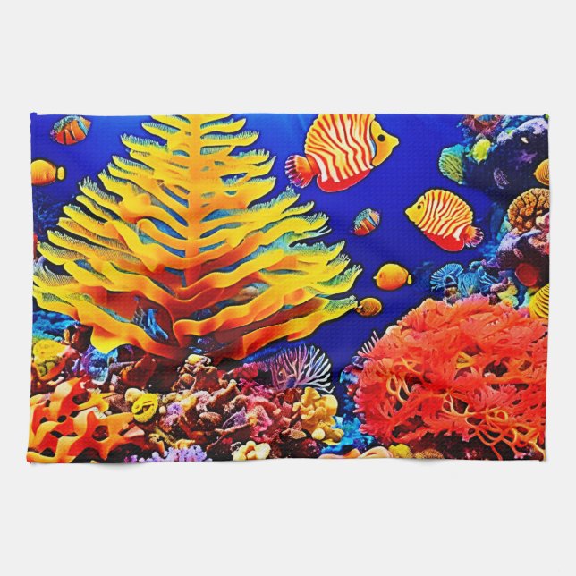 Tropical Fish Reef Underwater Life Tea Towel (Horizontal)