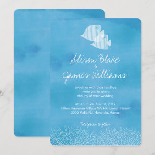 Tropical fish save wedding invitation card