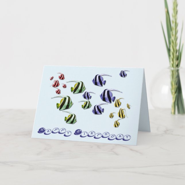 Tropical Fish Swimming Birthday Card (Front)