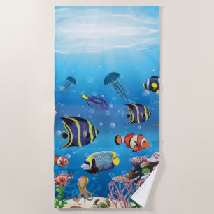 Tropical Fish swimming Seabed Beach Towel