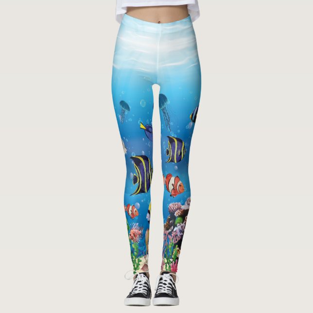 Tropical Fish swimming Seabed Leggings (Front)
