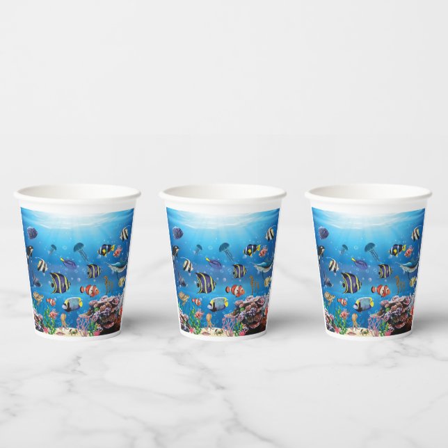 Tropical Fish swimming Seabed Paper Cups (Multi)