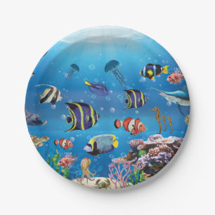 Tropical Fish swimming Seabed Paper Plate