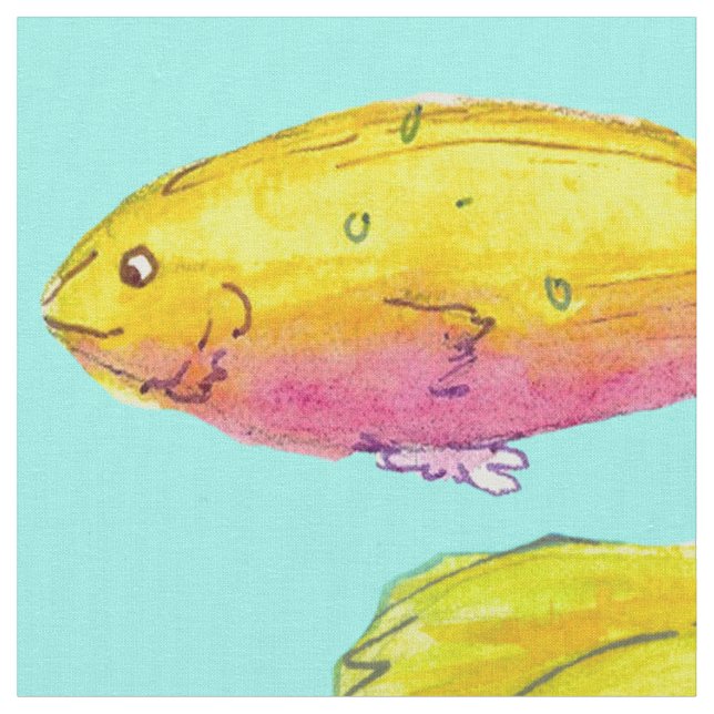 Tropical Fish Turquoise Blue Sunrise Yellow Fabric (Close Up)