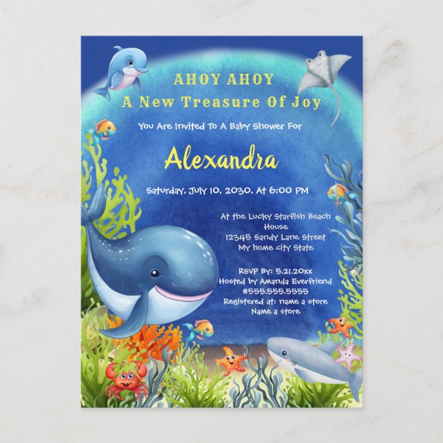  Tropical fish under the sea Baby Baby Shower Invitation Postcard (Front)