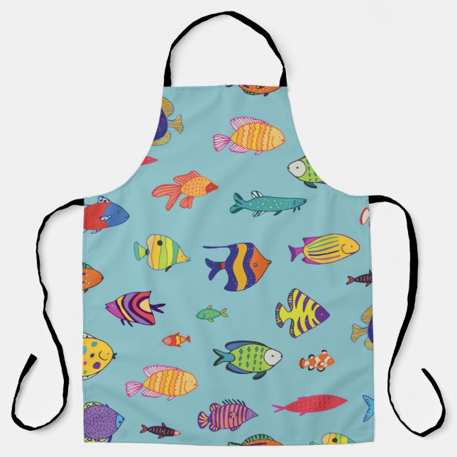 Tropical fish, vintage line pattern apron (Front)