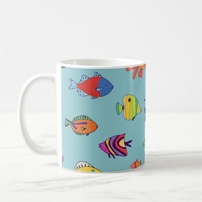 Tropical fish, vintage line pattern coffee mug (Left)