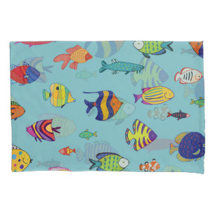 Tropical fish, vintage line pattern pillowcase