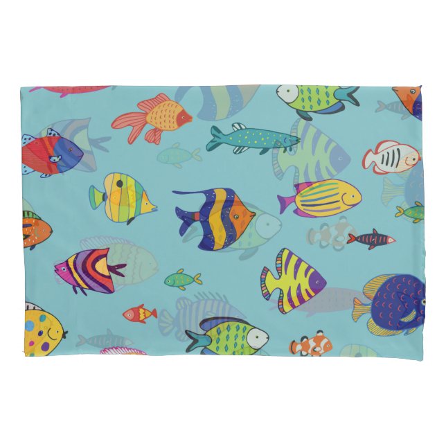 Tropical fish, vintage line pattern pillowcase (Front)