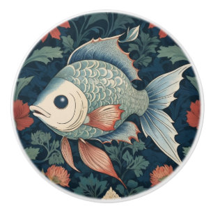 Tropical Fish William Morris style Aquatic Marine Ceramic Knob