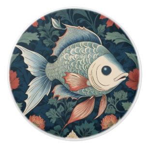 Tropical Fish William Morris style Ocean Sea Life Ceramic Knob