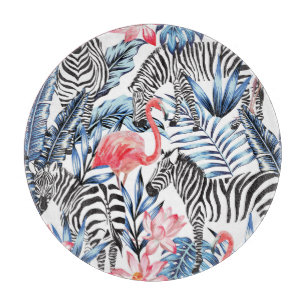 Tropical Flair: Flamingo Zebra Paradise Cutting Board