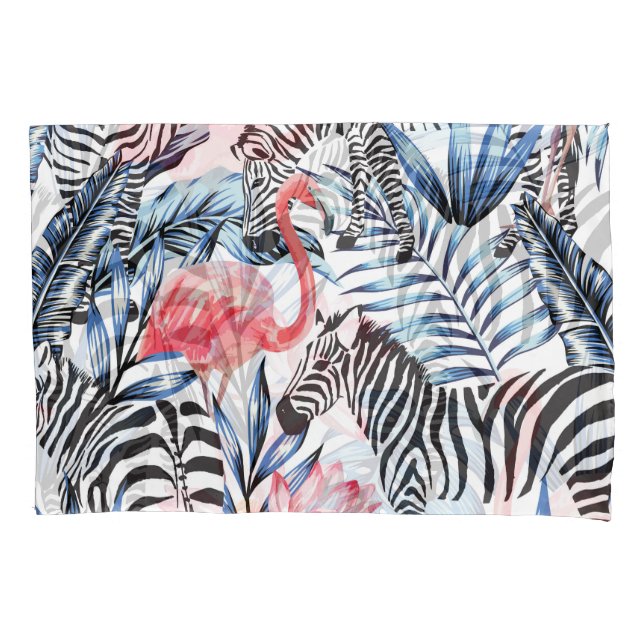 Tropical Flair: Flamingo Zebra Paradise Pillowcase (Front)