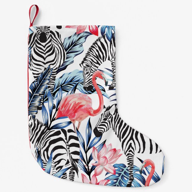 Tropical Flair: Flamingo Zebra Paradise Small Christmas Stocking (Front)
