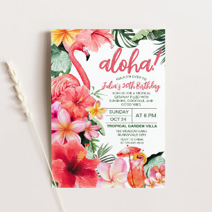 Tropical Flamingo Aloha Hibiscus Cocktail Birthday Invitation