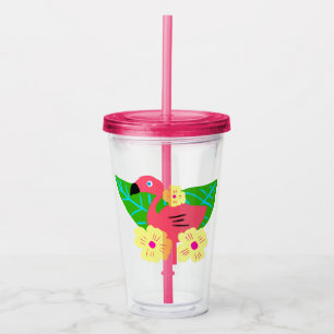 Tropical Flamingo and Flowers Acrylic Tumbler
