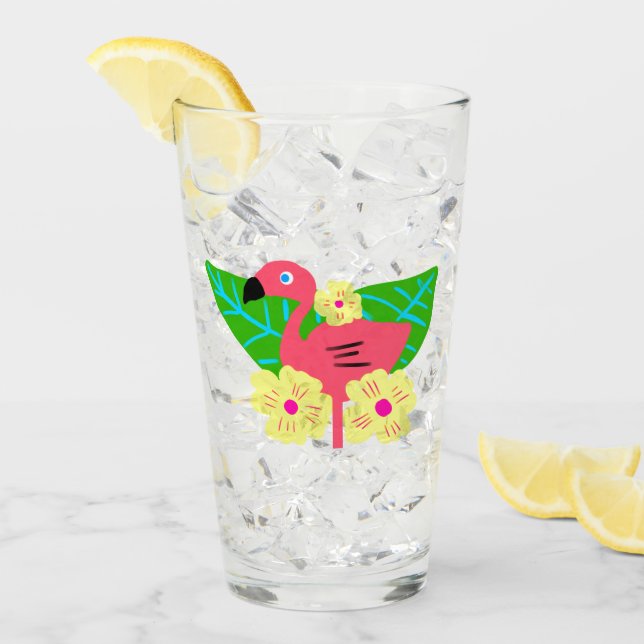 Tropical Flamingo and Flowers Glass (Front Ice)