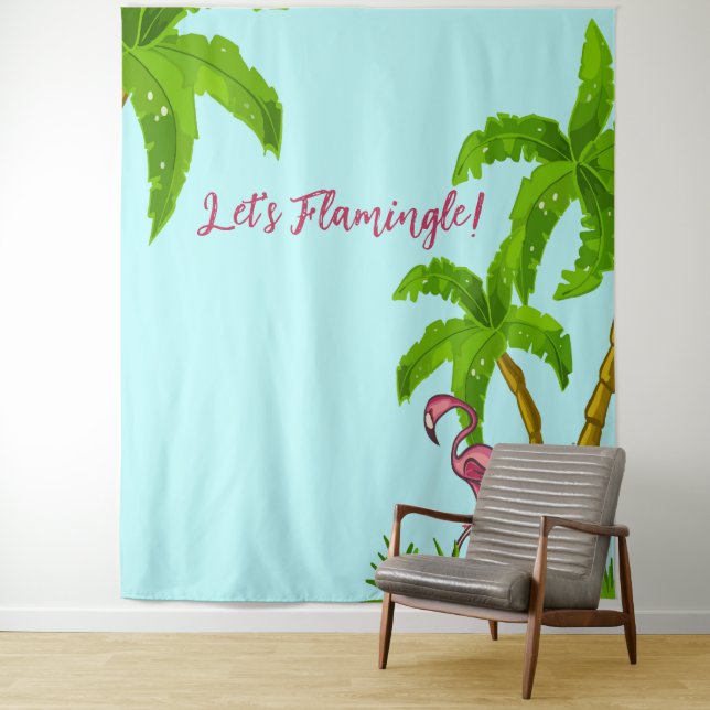 Tropical Flamingo and Flowers Tapestry (In Situ)