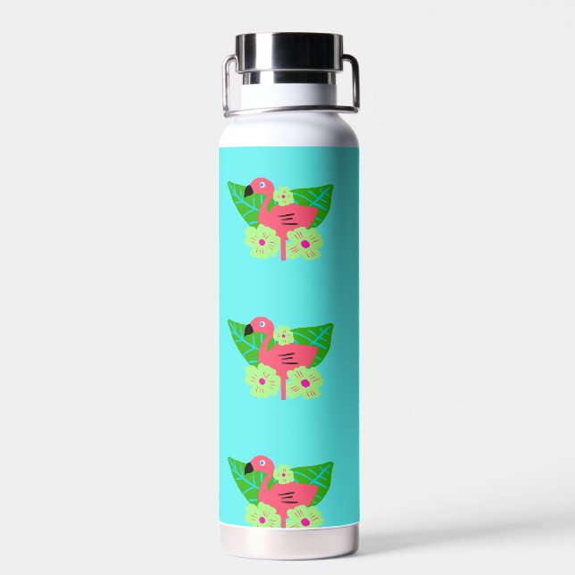 Tropical Flamingo and Flowers Water Bottle (Back)