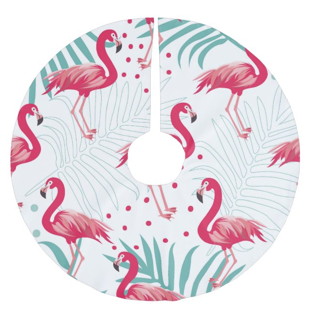 Tropical flamingo and leaves, summer pattern. brushed polyester tree skirt (Front)