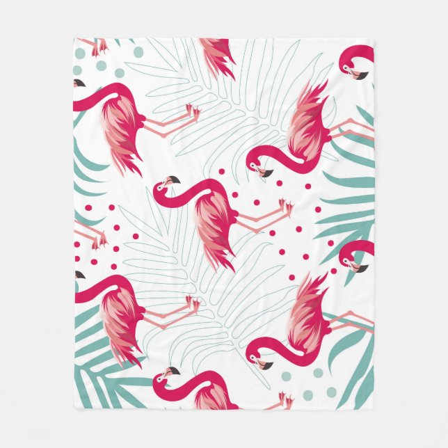 Tropical flamingo and leaves, summer pattern. fleece blanket (Front)