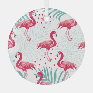 Tropical flamingo and leaves, summer pattern. glass tree decoration