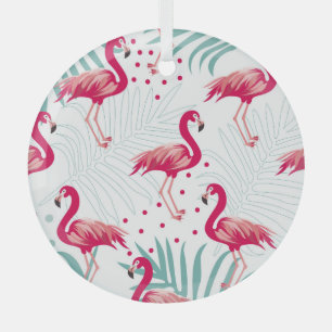 Tropical flamingo and leaves, summer pattern. glass tree decoration