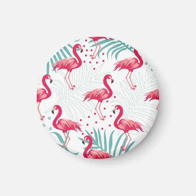 Tropical flamingo and leaves, summer pattern. magnet (Front)