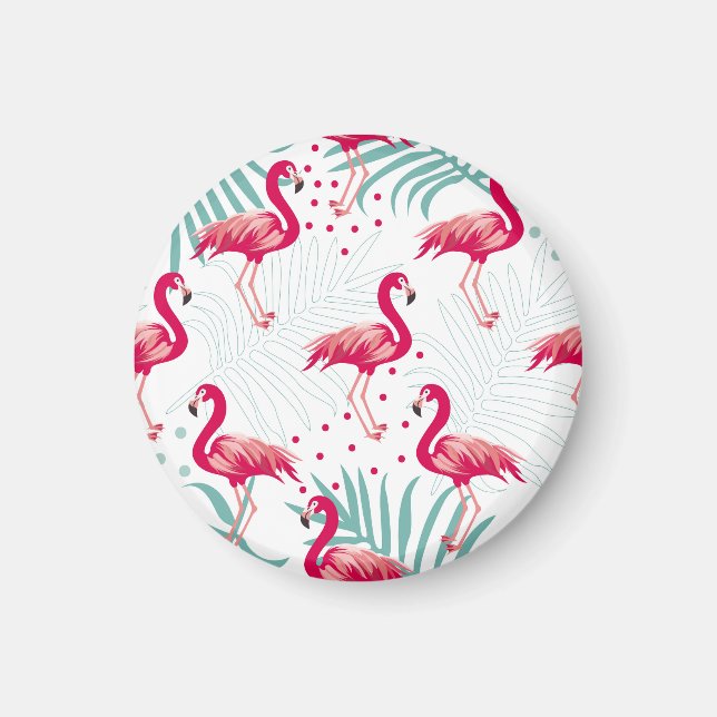 Tropical flamingo and leaves, summer pattern. magnet (Front)