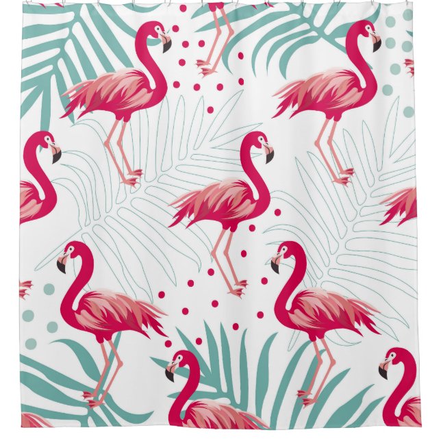 Tropical flamingo and leaves, summer pattern. shower curtain (Front)