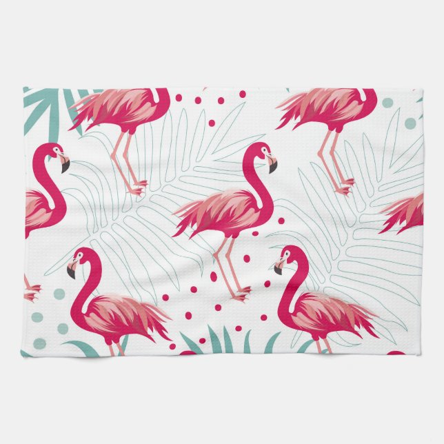 Tropical flamingo and leaves, summer pattern. tea towel (Horizontal)