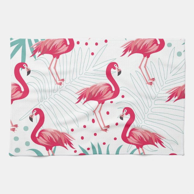 Tropical flamingo and leaves, summer pattern. tea towel (Horizontal)
