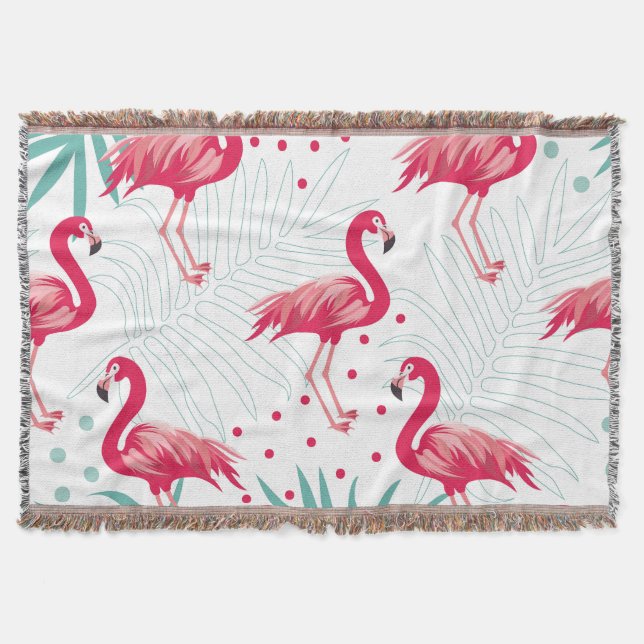 Tropical flamingo and leaves, summer pattern. throw blanket (Front)