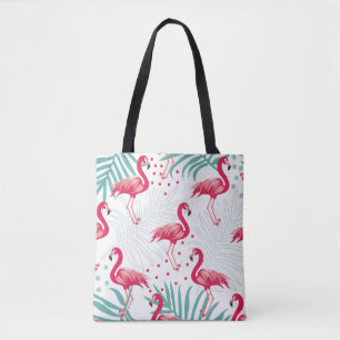 Tropical flamingo and leaves, summer pattern. tote bag