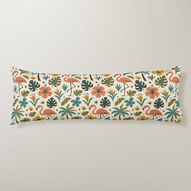 Tropical Flamingo and Palm Tree Pattern Body Cushion (Front)