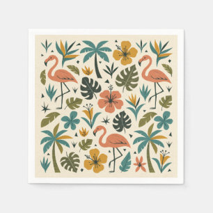 Tropical Flamingo and Palm Tree Pattern Napkin
