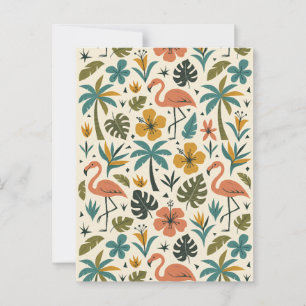 Tropical Flamingo and Palm Tree Pattern Postcard