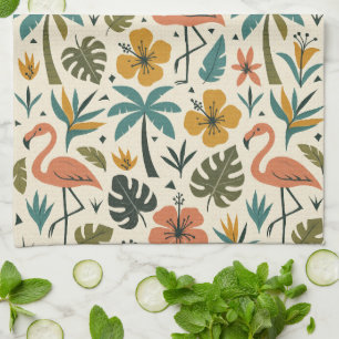 Tropical Flamingo and Palm Tree Pattern Tea Towel