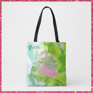 Tropical Flamingo and Palms Tote Bag