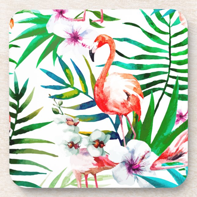 Tropical flamingo art coaster (Front)