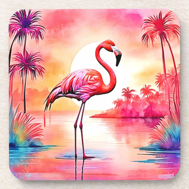 Tropical Flamingo Art Coaster (Front)