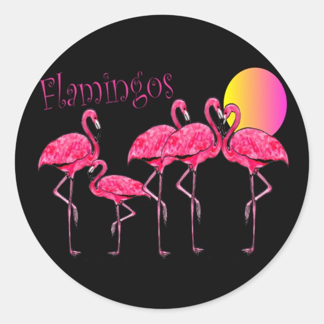 Tropical Flamingo Art Gifts Classic Round Sticker (Front)