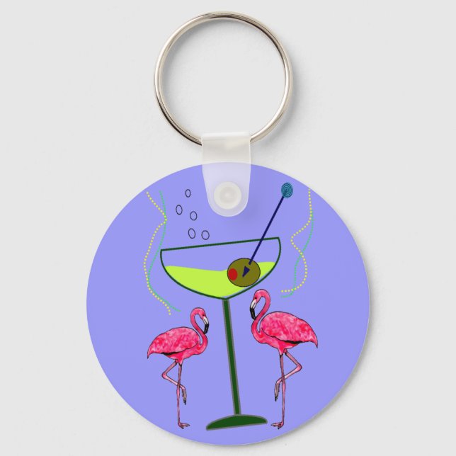 Tropical Flamingo Art Gifts Key Ring (Front)