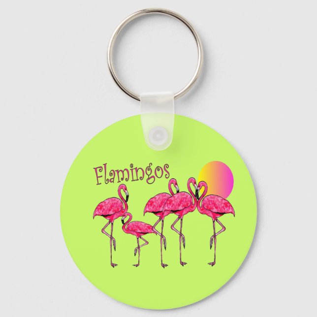 Tropical Flamingo Art Gifts Key Ring (Front)