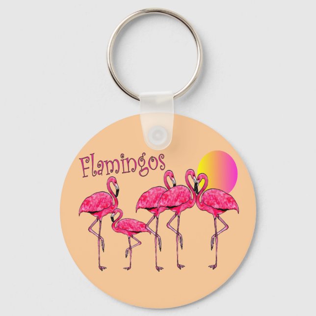 Tropical Flamingo Art Gifts Key Ring (Front)