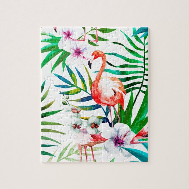 Tropical flamingo art jigsaw puzzle (Vertical)