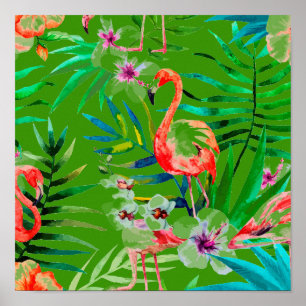 Tropical flamingo art poster